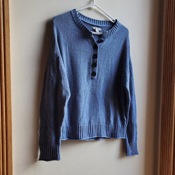 American Eagle Outfitters Cornflower Blue Half-Button Down Sweater Size Medium - Picture 4 of 16